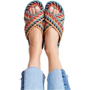 SALT‎ + UMBER Size 6 Saraya Rainbow 100% Vegan Rope Slide Sandals Beach Pool Spa